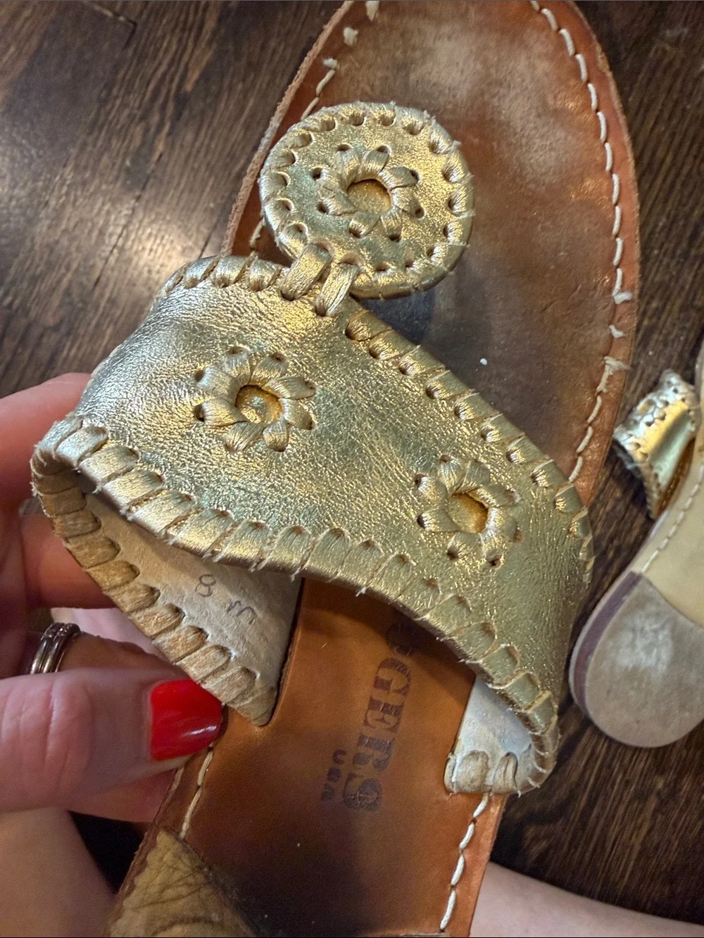 Gold Jack Rogers Leather Thong Sandals -